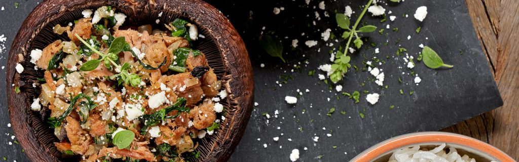 Portobello relleno de espinaca y Atún Dolores