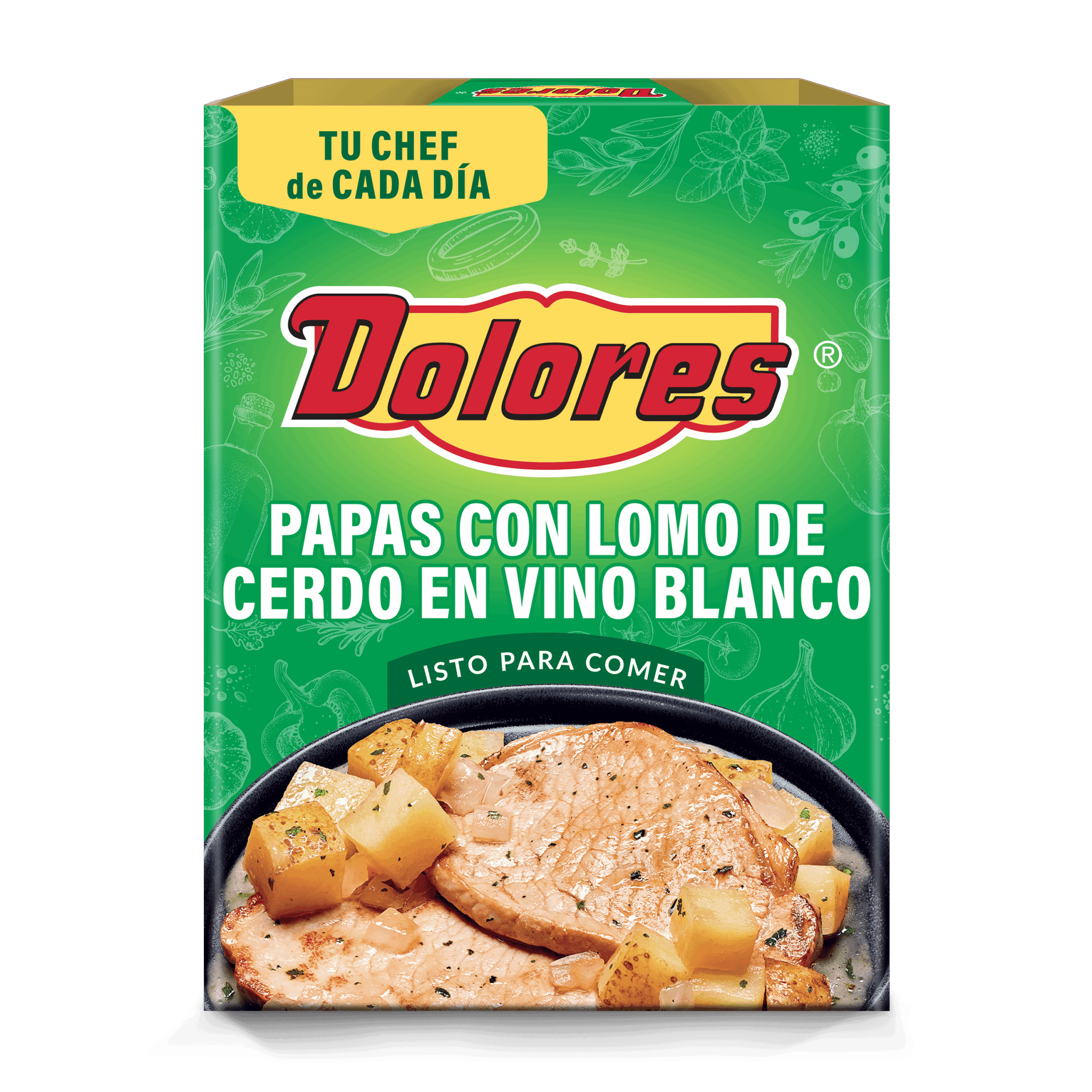 Lomo de cerdo al vino blanco con papas <span>Dolores</span>
